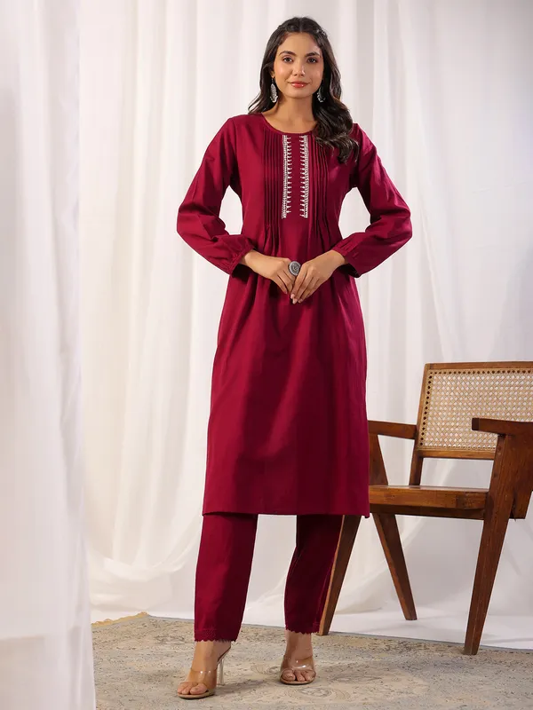 classic_maroon_cotton_kurti_set_1721994938as3018587