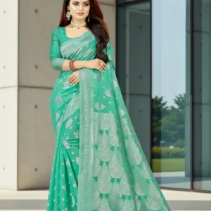Suali Woven Banarasi Pure Cotton Saree with Unstitched Blouse (Green)